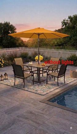 Free Umbrellas Vicllax 5 Pieces Outdoor Dining Set, 37.8" Square Metal Table and Stackable Sling Chairs
