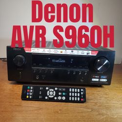 Denon AVR S960H 7.2 Channel 8K HomeTheater Two Zone Receiver Bluetooth AVR Remote Wi-Fi Heos Apple Airplay Phono eARC