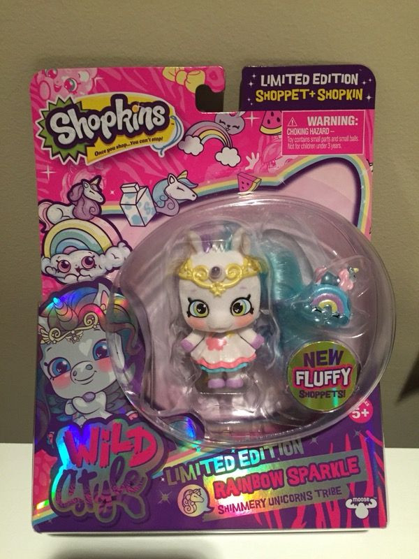 RARE Shopkins Wild Style LIMITED EDITION Rainbow Sparkle Unicorn Shoppet