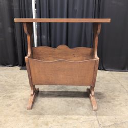 Brown Wood Side Table with Magazine Rack