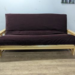 Modern Purple Fabric Futon with Wooden Frame
