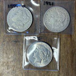 Three Silver Dollars. 90% Silver. Group 12