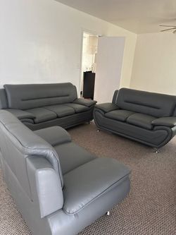 3PIECE Leather Living Room Set – Sofa, Loveseat & Chair – Modern Design