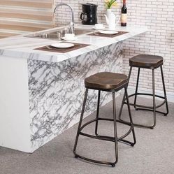 166 Awonde 24" Swivel Bar Stools Set of 2 Industrial Metal Counter Height Barstools with Wood Top