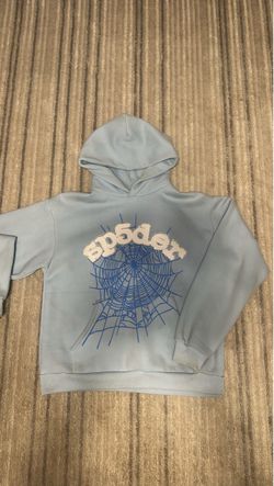 Sp5der Web Graphic Pullover Hoodie Light Blue
