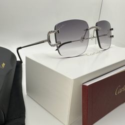 Cartier Big C Decor Platinum/Gray VVS Diamonds Wire Buffs Glasses