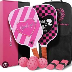 New Set Of Pickleball Rackets. Pink Fiberglass Surface 