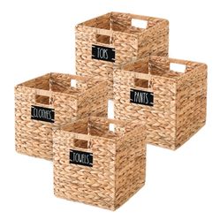 Wicker Storage Basket, Cube Baskets, Rattan Cube Storage Bins, Water Hyacinth Storage Cubes, Square Storage Baskets For Laundry Shelves, Set Of 4 PCS 