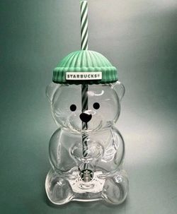 Starbucks 2025 Bearista BEAR Glass Jar Cold Cup Tumbler Straw Holiday Christmas