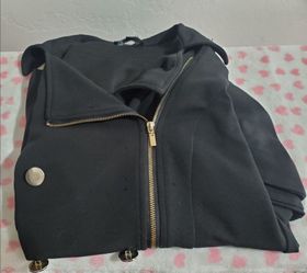 Timing Black Double Breasted Trench Coat with Gold Accents