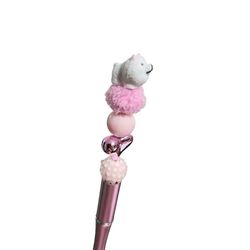 Dog Puppy Custom Beaded Ballpoint Twist Pen Pink White Topper