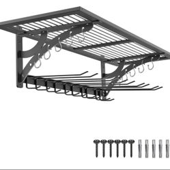 BeneLabel 15" X 38" Heavy Duty Wall Shelf Garage Storage Rack Wall Mounted Floating Shelves With Power Tool Organizer, 5 Drill