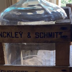 Antique Hinkley And Schmitt Blue Tint Glass Water Bottle In Crate