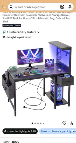 Gaming desk 40 inch with led lights