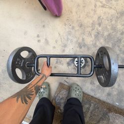 Olympic Triceps Bar with 2 (25 pound)  plates Included (Hammer Curls Also)