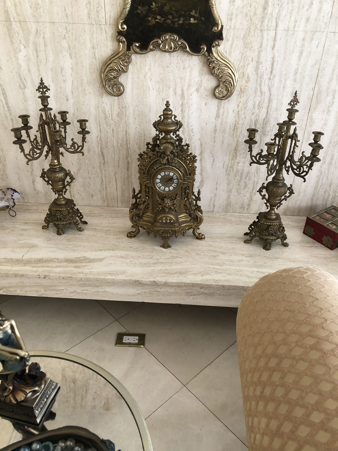 Antique Victorian Mantle Clock and Two Candelabras - 3 Piece Garniture Set $2500