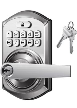 TEEHO TE004 Keyless Entry Door Lock Handle with Keypad, Satin Nickel
20 User Codes, ANSI Grade 3 Security, One Time Code Access, Auto Lock, Durable Zi