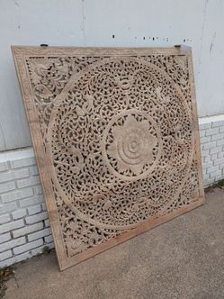 Hand carved mango wood wall panel