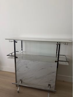 Modern Faux Marble & Tempered Glass Home Bar – Excellent Condition
