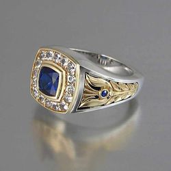 "Luxury Engagement/Wedding Blue Stone Vintage Gold Ring for Women, VIP346
  