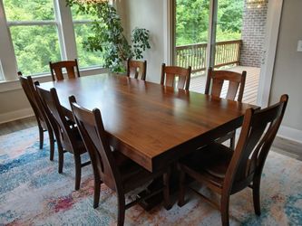 Amish solid wood dining table set - 48 x 96 inch tabletop Brown maple (8 chairs and free  delivery)