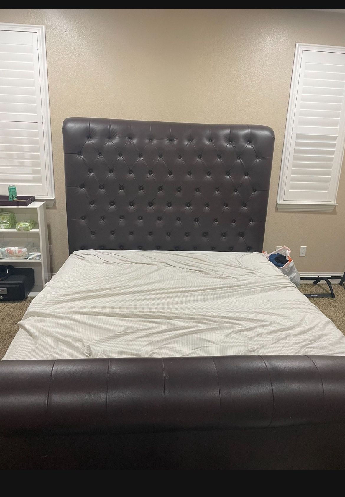 Brown Leather Bed Frame 