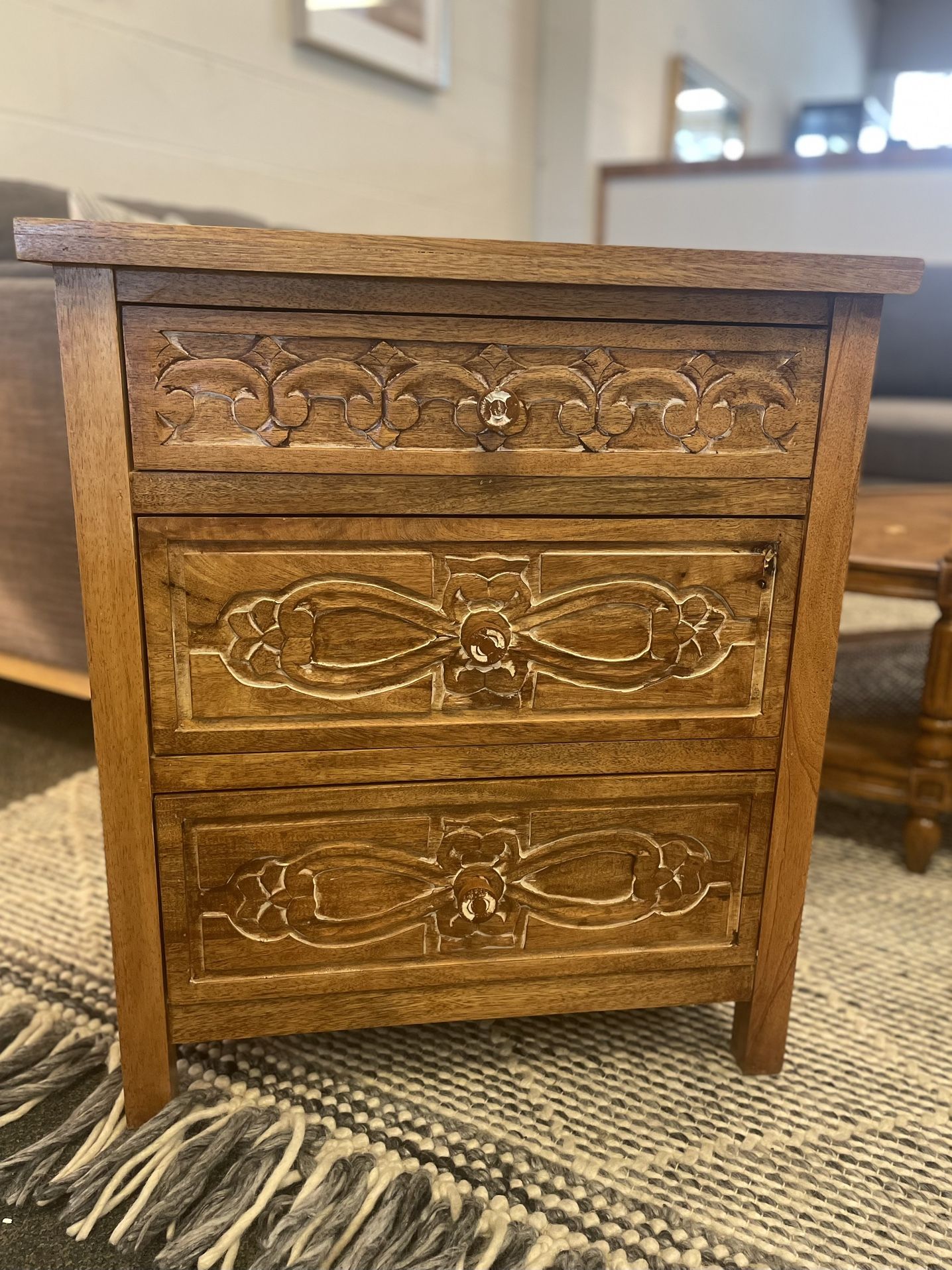 Carved Wood Side Table