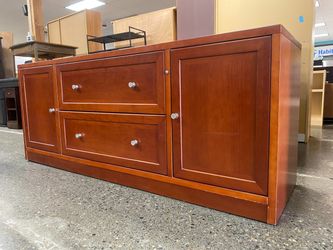 Cherry Stained Wooden Office 2-Drawer Credenza