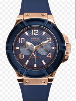 Guess Men's Rigor Multi-Function Watch – Rose Gold & Iconic Blue