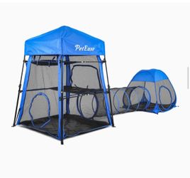Catio Outdoor Cat Enclosure, 3-in-1 Extra Large Portable Cat Playpen with Tower Tent & Tunnel, Foldable Waterproof Mesh Catio for Indoor Outdoor Cats 