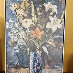 New Large Blue Floral Case Canvas Wall Art. Designer Themed 