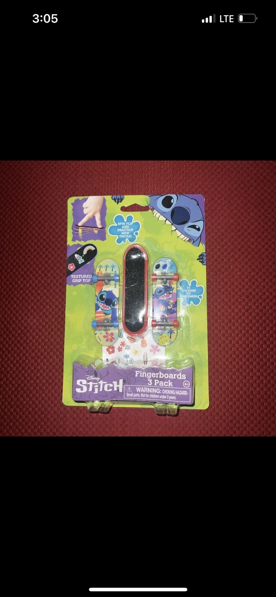 2022 Stitch MOC Mini Skateboard Fingerboard Pack of 3 Disney New