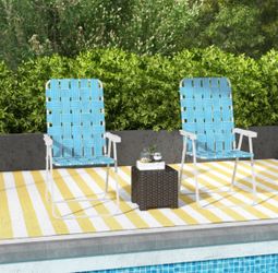 Outsunny Set of 2 Patio Folding Chairs, Classic Outdoor Camping Chairs, Portable Lawn Chairs w/ Armrests, Blue
