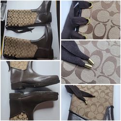 Mint Condition Coach Rain Boots Signature Brown Back Lace Super Nice 6-7