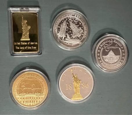 Collectible Bar and Medallions Political Figures Statue of Liberty NASA $5 each or $20 for All