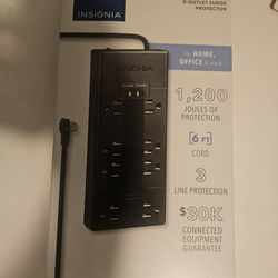 Insignia 8 Outlet Surge Protector 1,200 Joules 6FT 3 Line Protection  (L-N, L-G, N-G)