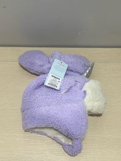 New Newborn Cat & Jack Kids Sherpa beanie with mittens set - Purple & Beige