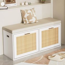 Shoe Storage Bench Cabinet Yellow White