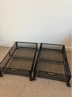 2 pack metal black Under Bed Storage with Wheels, 2 Pack