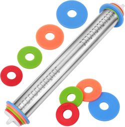 Adjustable Rolling Pin with Thickness Rings for Baking, Stainless Steel Designs Dough Roller Pins for Cookie Decorating Baking Supplies Fondant Cake B