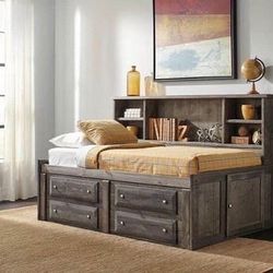 Brand New Rustic Grey Bookcase Storage Twin Daybed - Made in the USA