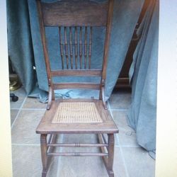 Antique Oak Press Back Rocking Chair