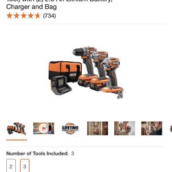 RIDGID 18V Lithium-Ion Brushless Cordless SubCompact Combo Kit (3-Tool) with (2) 2.0 Ah Lithium Battery, Charger and Bag