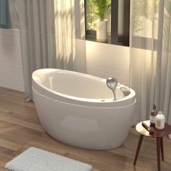 NEW !! Japanese style 59 in. Acrylic Deep Soaking Freestanding Bathtub with Faucets and Seat