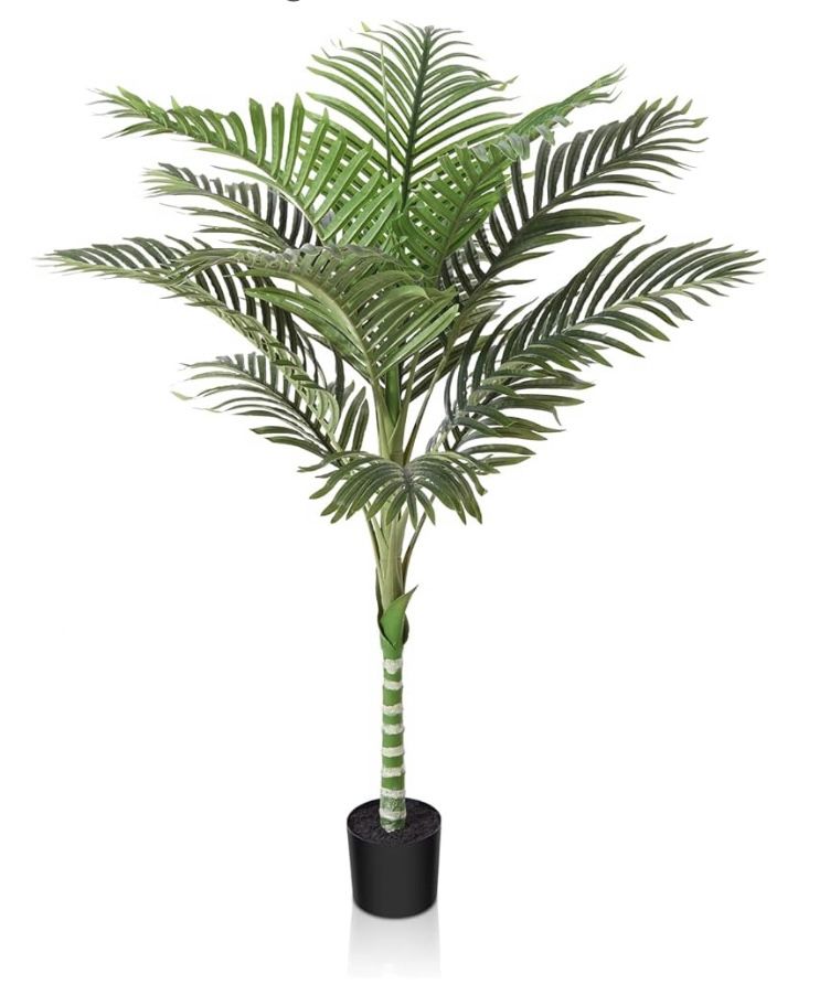 Artificial Golden Cane Palm Tree 4 Feet Fake Plant for Home Decor Indoor Outdoor Faux Areca Palm Tree in Pot for Home Office Perfect Housewarming Gif