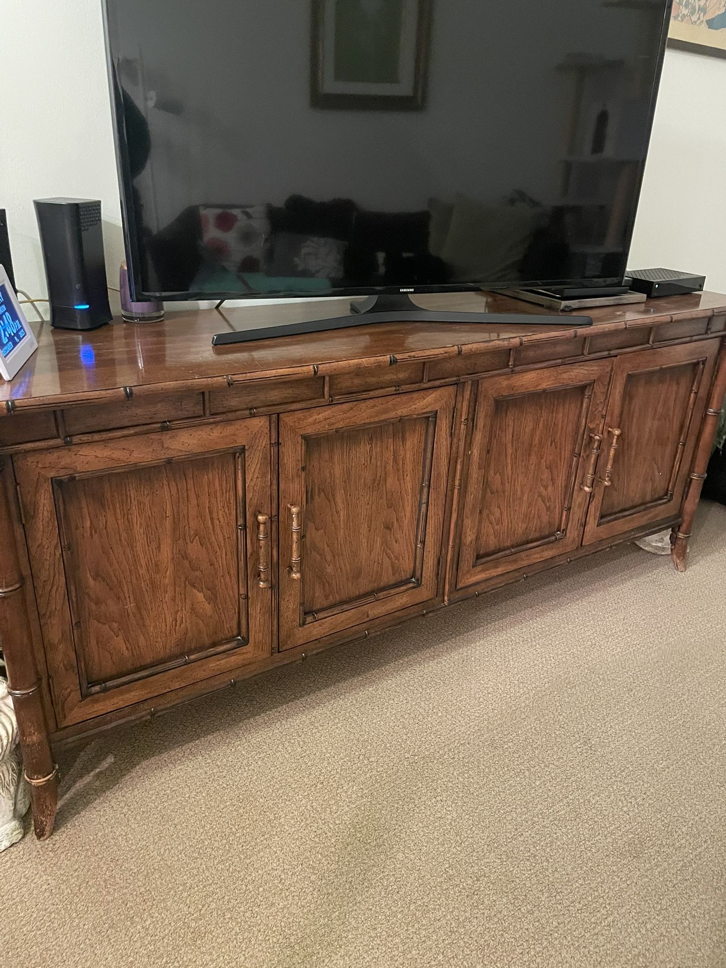 Hollywood Regency or Chinoiserie style faux bamboo credenza/media console