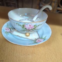 Antique Noritake Condiment Set Floral Hand painted 