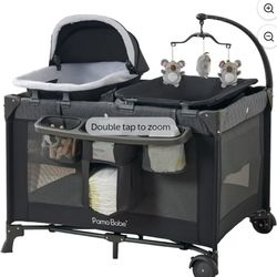  4-in-1 Baby Playard with Bassinet & Changing Table for Newborn,Grey