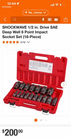 SHOCKWAVE 1/2 in. Drive SAE Deep Well 6 Point Impact Socket Set (18-Piece)