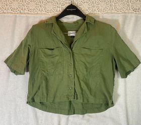 Universal Thread Womens Size S Green Linen Blend Crop Utility Button Up Shirt